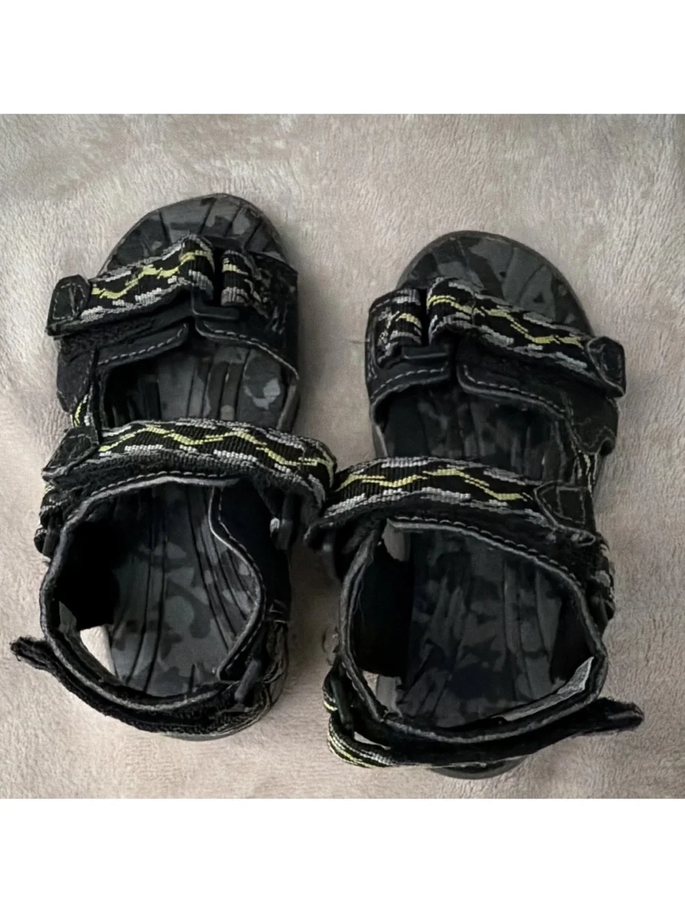 Kids Black Sport Sandals with Green Accents